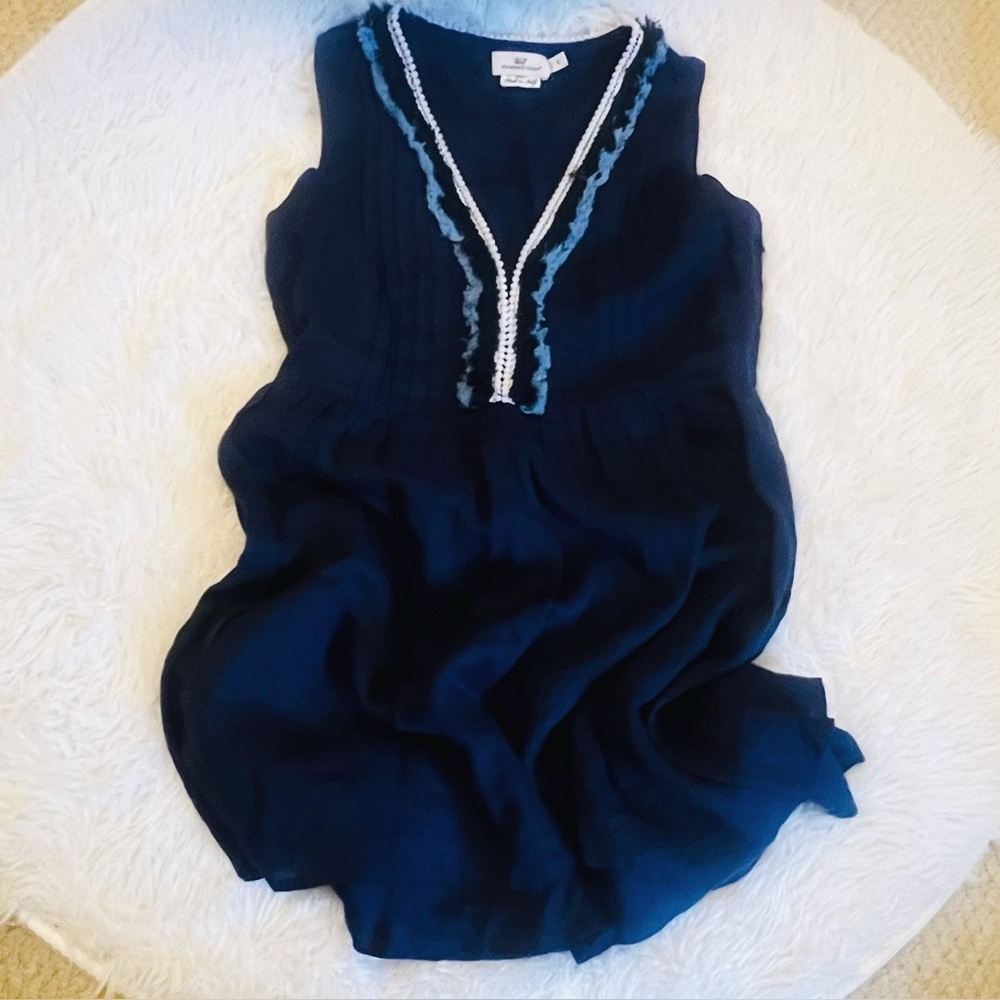 VINEYARD VINES Navy Blue Linen Harbor Dress